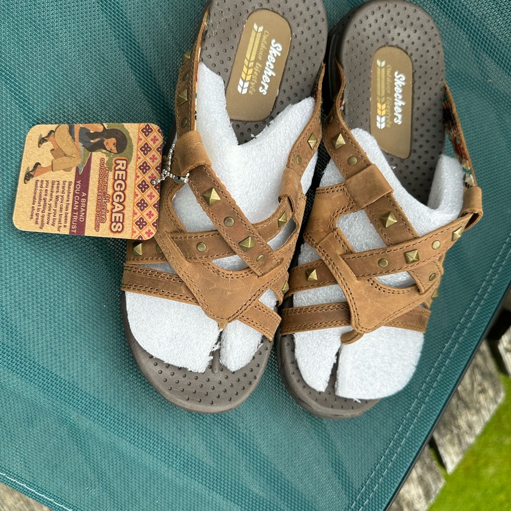 Skechers Brown Casual Sandals with Criss-Cross Straps